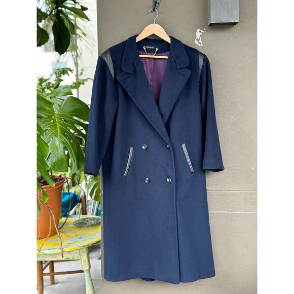 Vintage Jacobson’s Made in USA 100% Wool Navy Blue Double Breasted Tweed Coat 44 - Picture 2 of 9